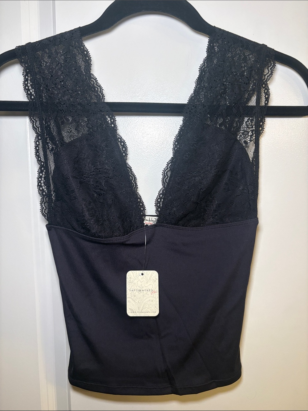 NWT Intimately By Free People Black Lace-Trim Camisole Top Size XS Womens